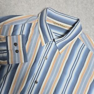 Tommy Bahama Men 100% Medium Silk Striped Long Sleeve Button Up Dress Shirt Work